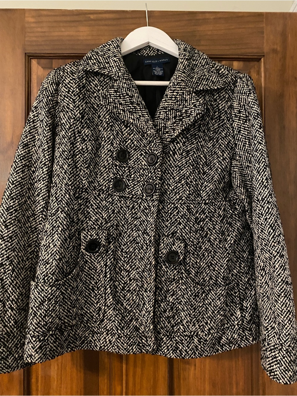 Black & White Herringbone Peacoat Jacket